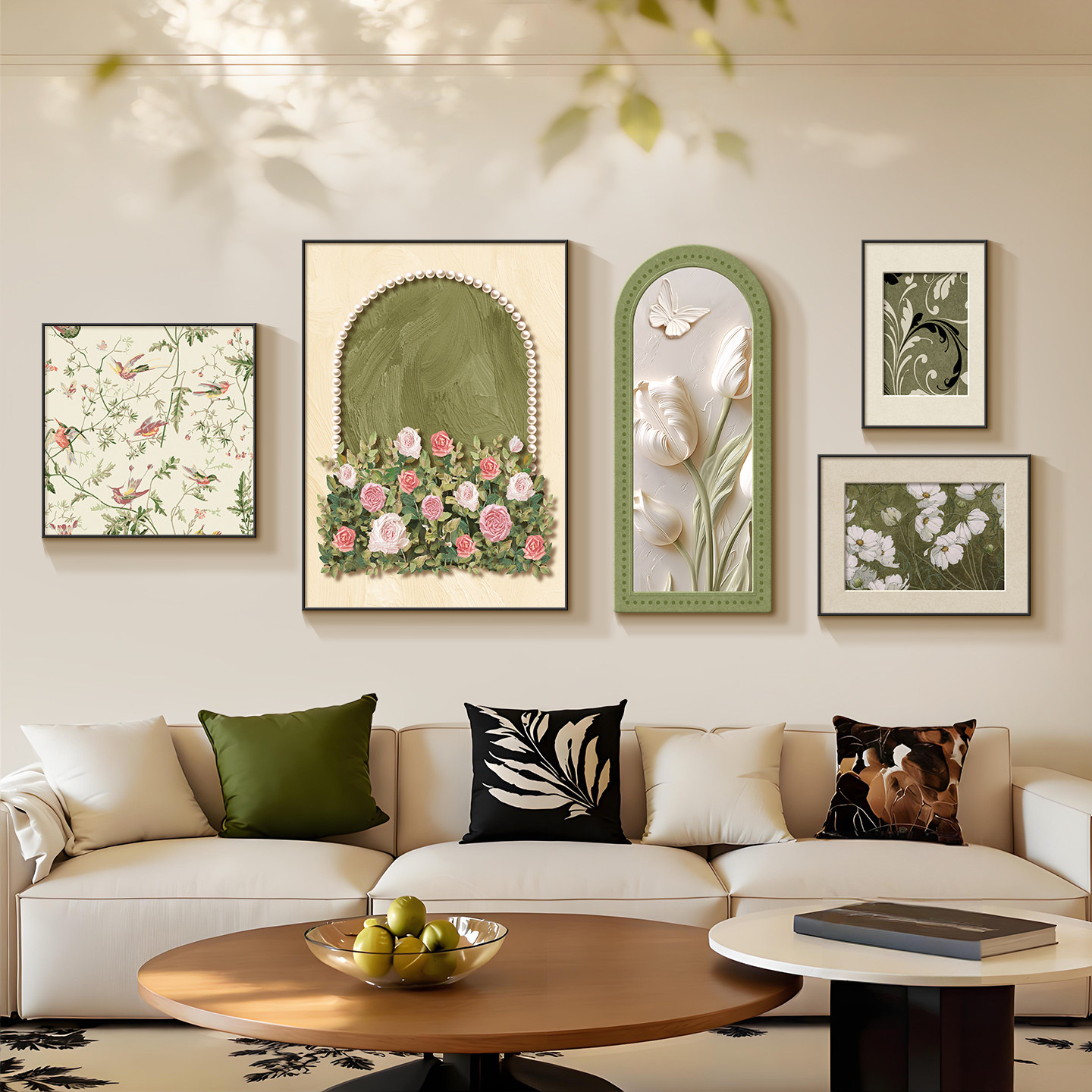 中古风客厅沙发背景墙装饰画2026新款轻奢高级感五联组合壁画挂画