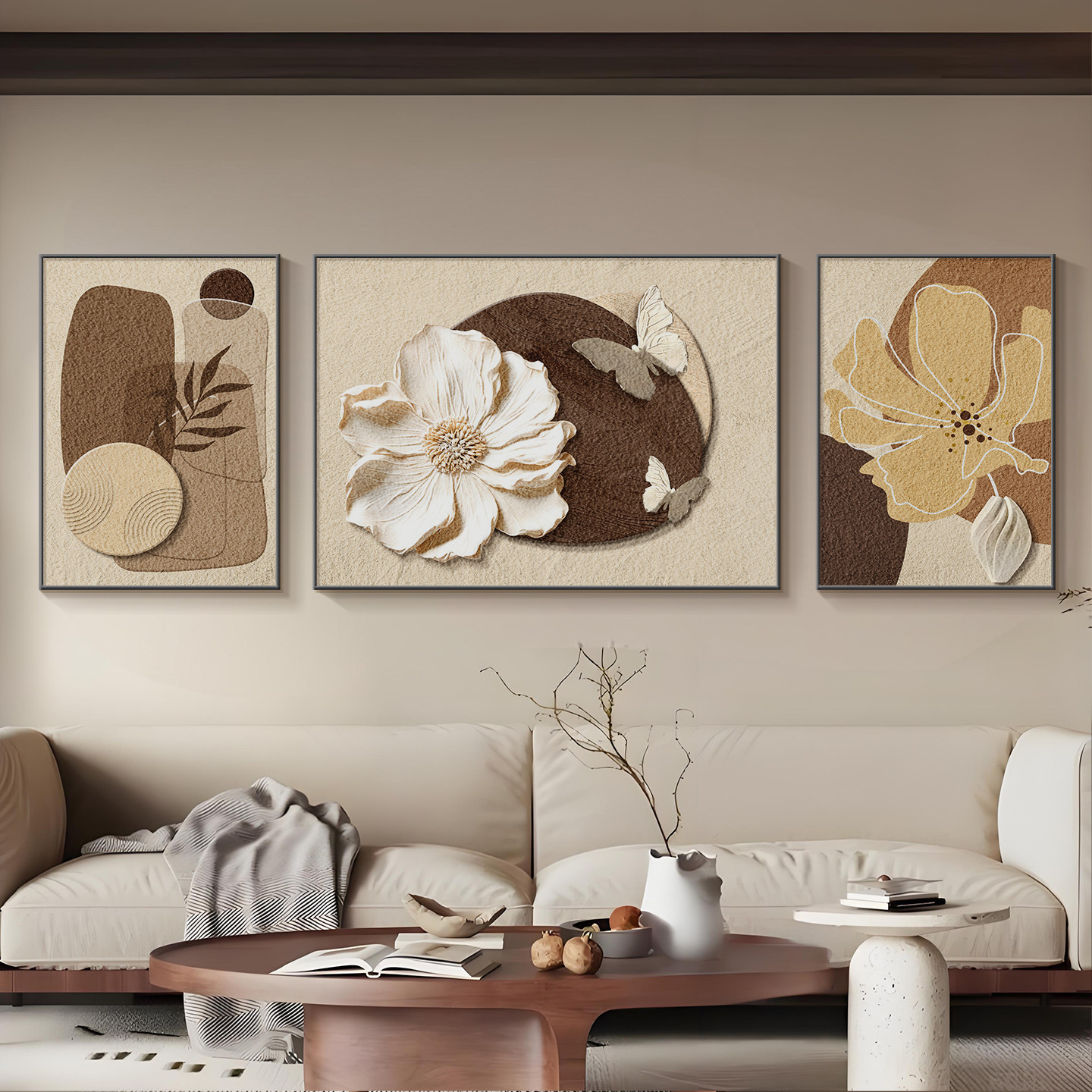 花开富贵客厅挂画轻奢高级感2025新款大气沙发墙背景装饰画三联壁