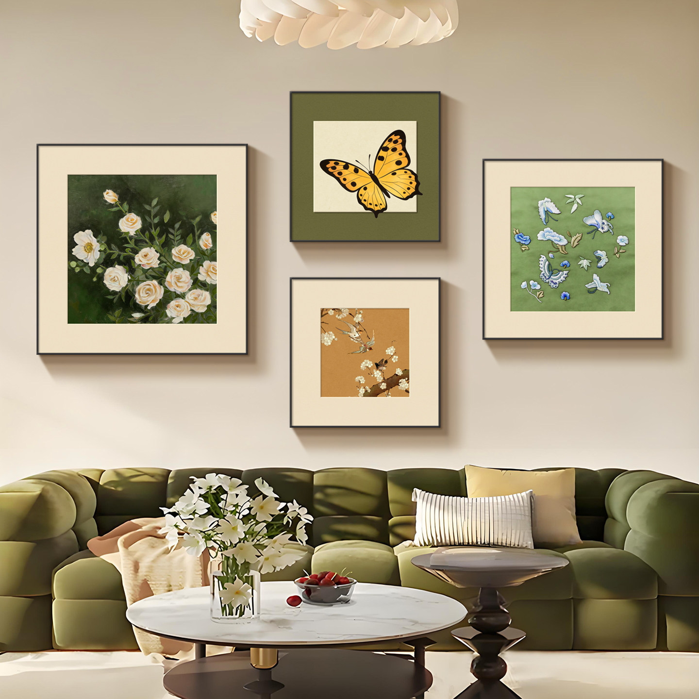 客厅大白墙装饰画2026新款复古沙发背景墙挂画中古风高级感壁画