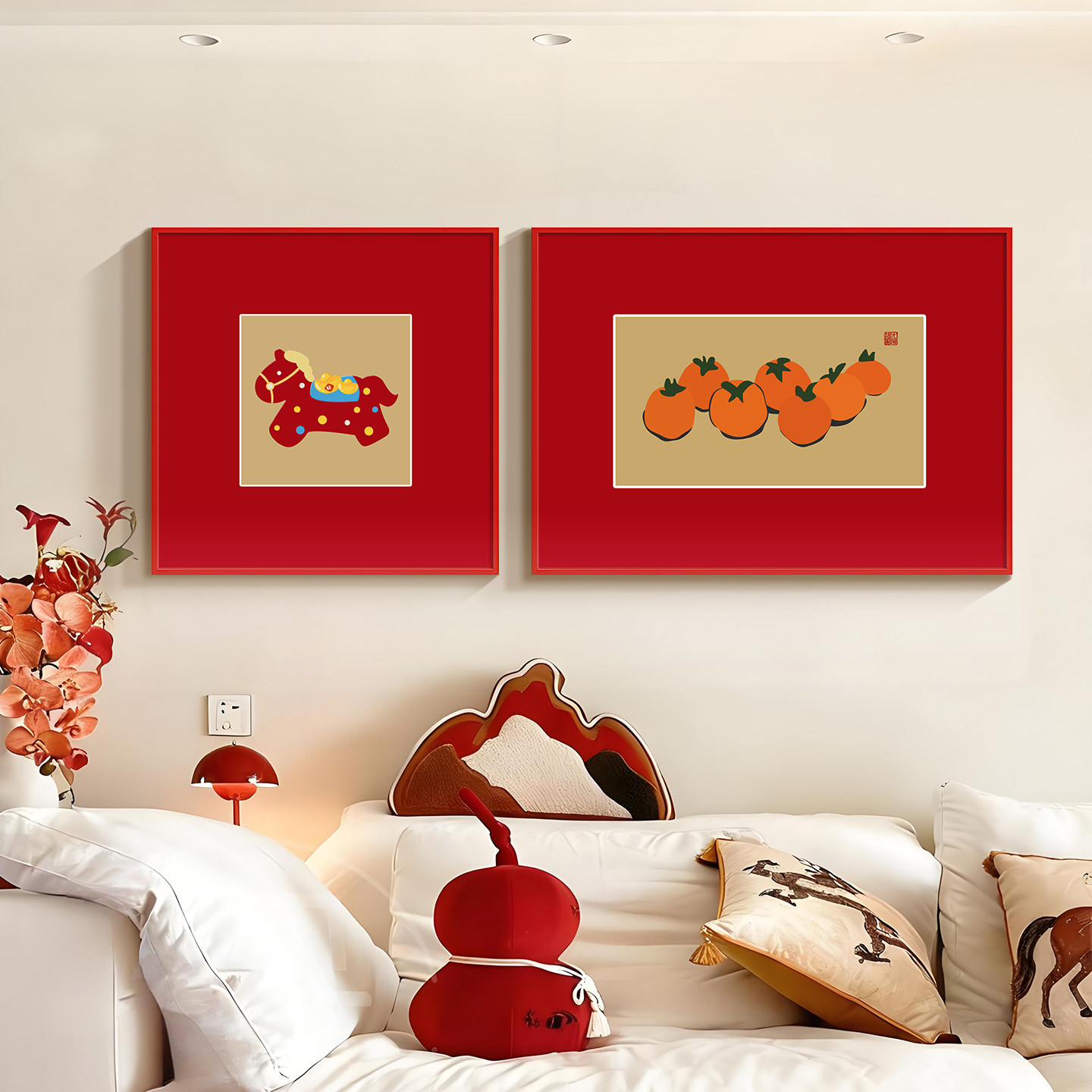 柿柿如意挂画客厅玄关入户门喜庆装饰画办公室新年好寓意餐厅壁画