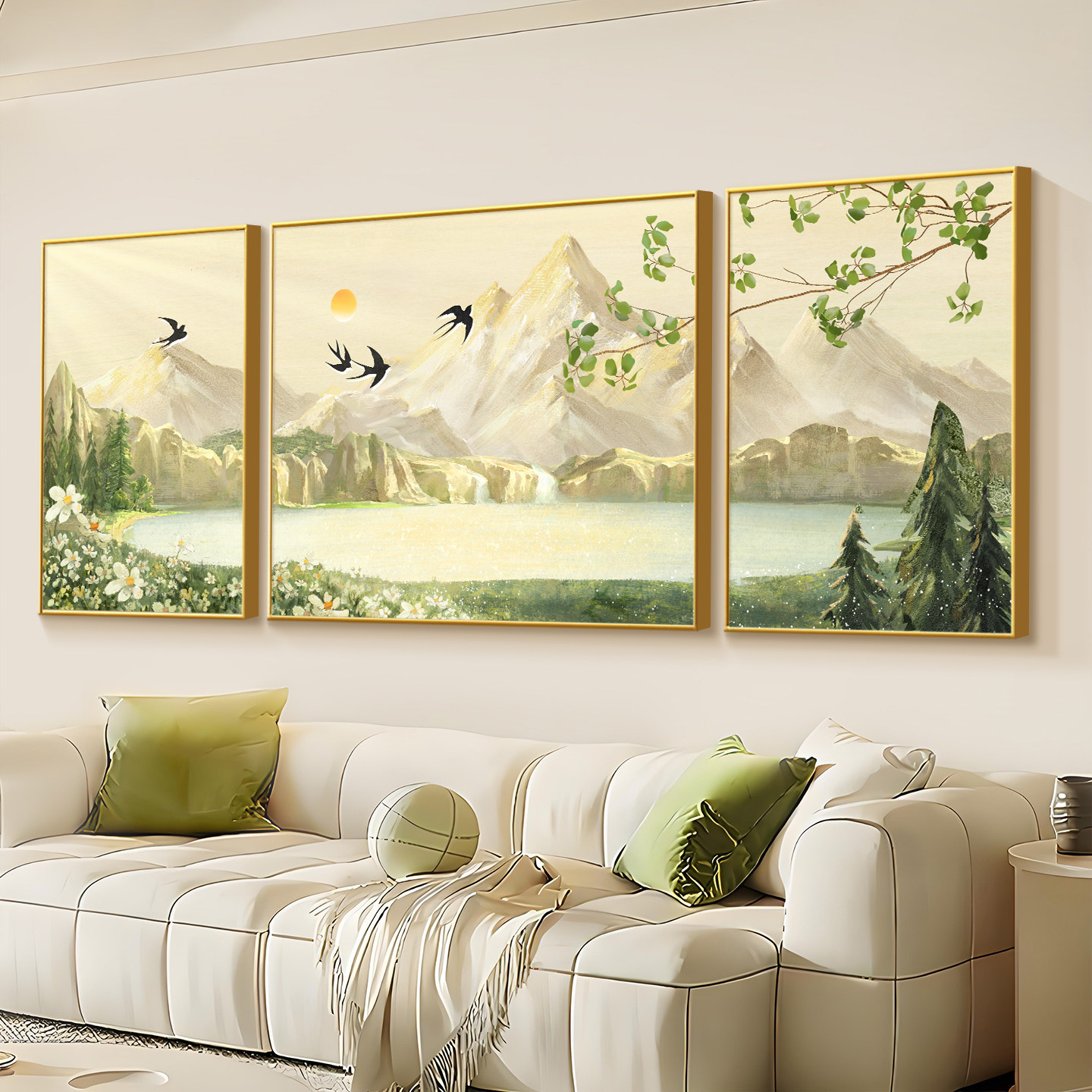 山水画客厅挂画2026新款日照金山轻奢高级感沙发墙背景装饰画壁画,家居饰品,现代装饰画,淘宝优惠券,粉丝福利购,淘宝优惠卷