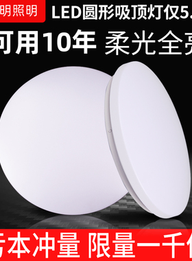 LED圆形吸顶灯卧室简约现代餐厅阳台厨房灯过道走廊印花全白中式