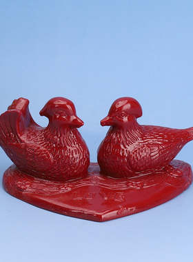 朱砂鸳鸯摆件送新人祝福礼物