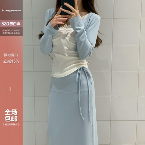 Huangzuozuo佐佐家小个子短开衫/吊带/半身裙子三件套夏季女套装