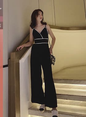 Huangzuozuo佐佐家小个子 小香风连体阔腿裤春夏季女休闲直筒裤子