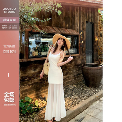 网纱拼接针织修身显瘦包臀长裙