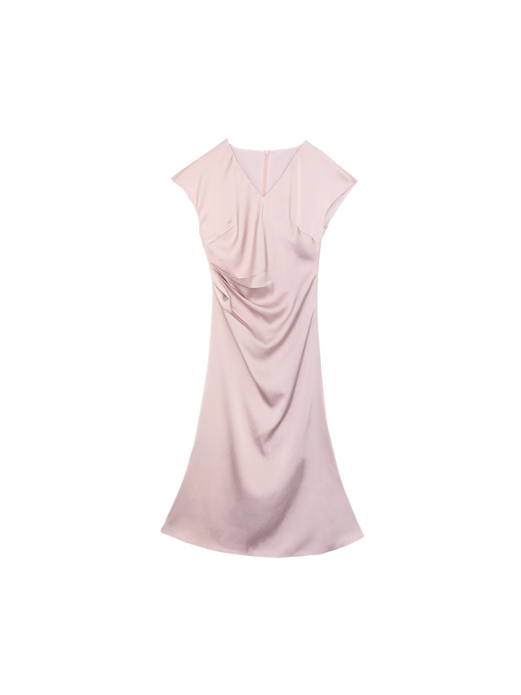 Light pink draped sleeveless dress on a white background