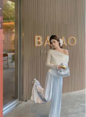 佐佐家小个子今年流行梧桐裤女春夏季蓝色波点宽松阔腿直筒休闲裤