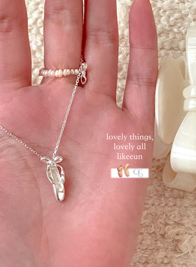 s925纯银芭蕾舞鞋吊坠项链女蝴蝶结小众百搭设计感高级气质锁骨链