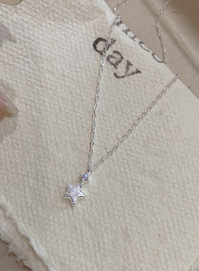 新概念S925纯银锆石拉丝星星项链 ins磨砂高级感可爱幸运星锁骨链