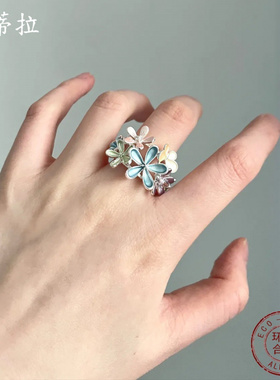 跨境热销珐琅彩花朵弹力戒指女士