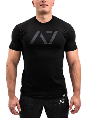 代购美国A7硅胶防滑T恤吸汗运动训练短袖男健身力量举重深蹲卧推