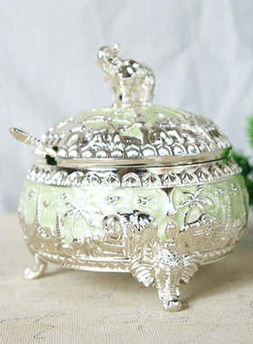 金属大象糖盅内胆玻璃金属手工上釉色家居装饰摆件东南亚旅游纪念