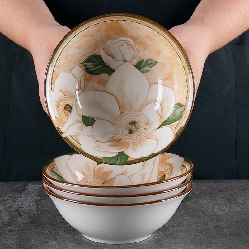 山茶花6英寸餐具饭碗家用汤碗面碗创意陶瓷釉下彩防烫家庭新款,餐饮具,碗,淘宝优惠券,粉丝福利购,淘宝优惠卷