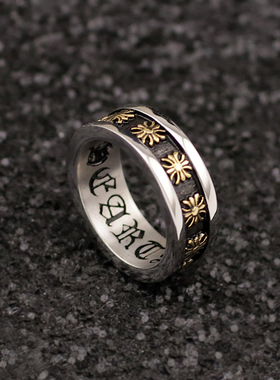 大气金色六字真言钛钢梵文食指环