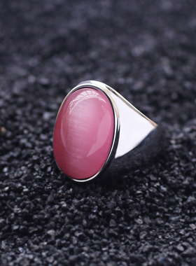 不掉色粉红猫眼石戒指男女款指环