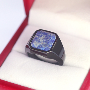 小众设计方形天然青金石复古戒指男士黑色中古款食指高级欧美潮人