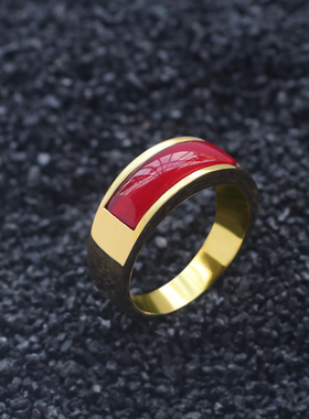 欧美复古红玛瑙戒指男士钛钢指环