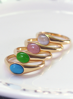 韩版猫眼石绿松石钛钢女生戒指