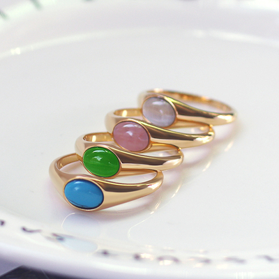 韩版猫眼石绿松石钛钢女生戒指