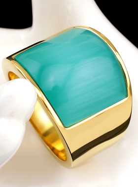 欧美风大气钛钢18K金蓝色猫眼石