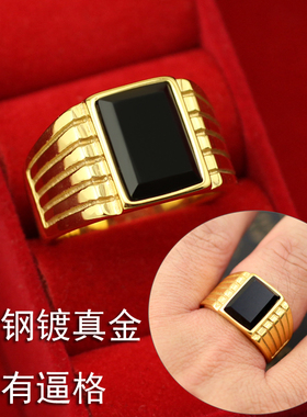 韩版男士戒指黑宝石指环男钛钢