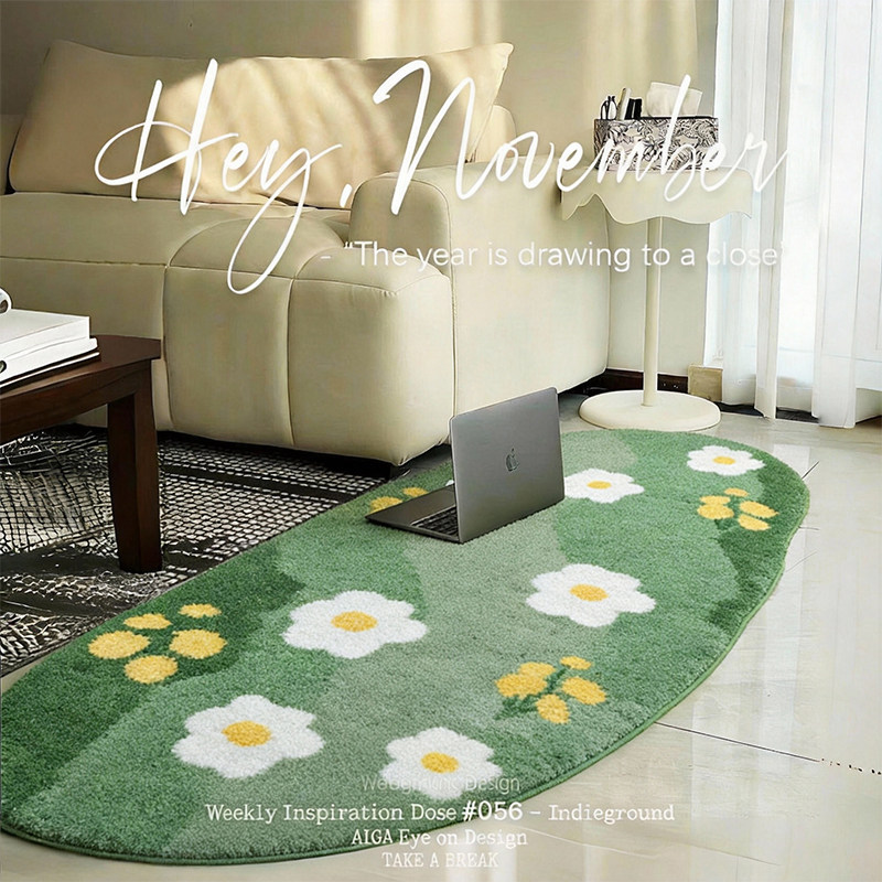 绿色花朵植绒床边毯毛绒脚垫小清新房间地毯卧室客厅防滑加厚地垫,居家布艺,床边毯,淘宝优惠券,粉丝福利购,淘宝优惠卷