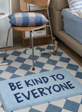 韩系ins风英文标语植绒地垫卧室床边防滑地毯客厅网红款簇绒脚垫