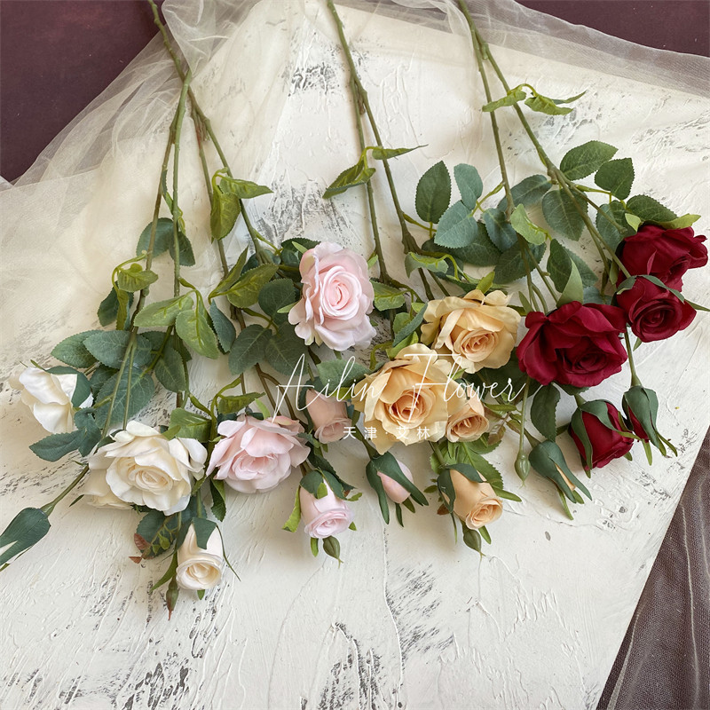 韩式单枝5头韩式蔷薇 仿真花梦幻玫瑰月季家居软装样板间外贸婚庆