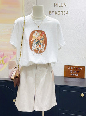 轻熟复古温柔油画风短款宽松短袖