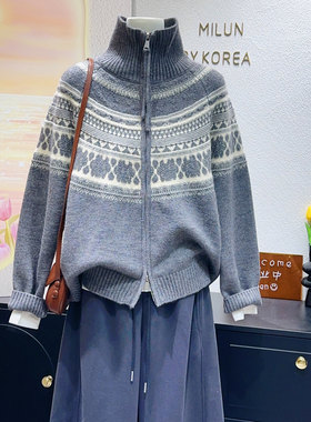韩代款高品质费尔岛毛衣外套大码