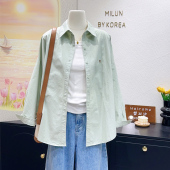 外套大码 100%棉绿色衬衫 chic港风简约宽松阔形薄款 春夏款 韩代款