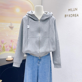 春秋季 韩代款 立体剪裁拼接连帽灰色外套显瘦遮肉 高品质 Lu家同款