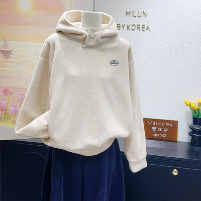 高级感韩代款八奶字母羊羔绒卫衣