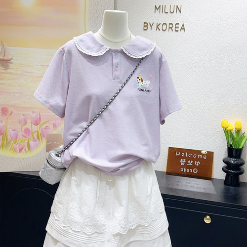 95%棉芋泥紫色娃娃领polo衫大码