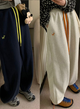 梨形姐妹遮胯显瘦~韩国单运动休闲加绒卫裤女宽松阔腿弯刀裤大码
