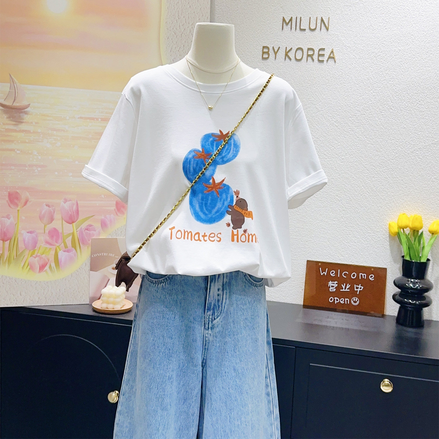 洋气减龄显白双在线~韩国东大门2026春夏短袖上衣微胖姐妹T恤大码