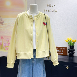 柔雾感鹅黄色外套~韩代款减龄百搭开衫夹克糯米羊绒卫上衣大码