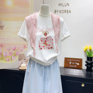 粉色披肩 上衣 这也太漂亮了 韩国订单2026春夏洋气正肩天丝棉短袖