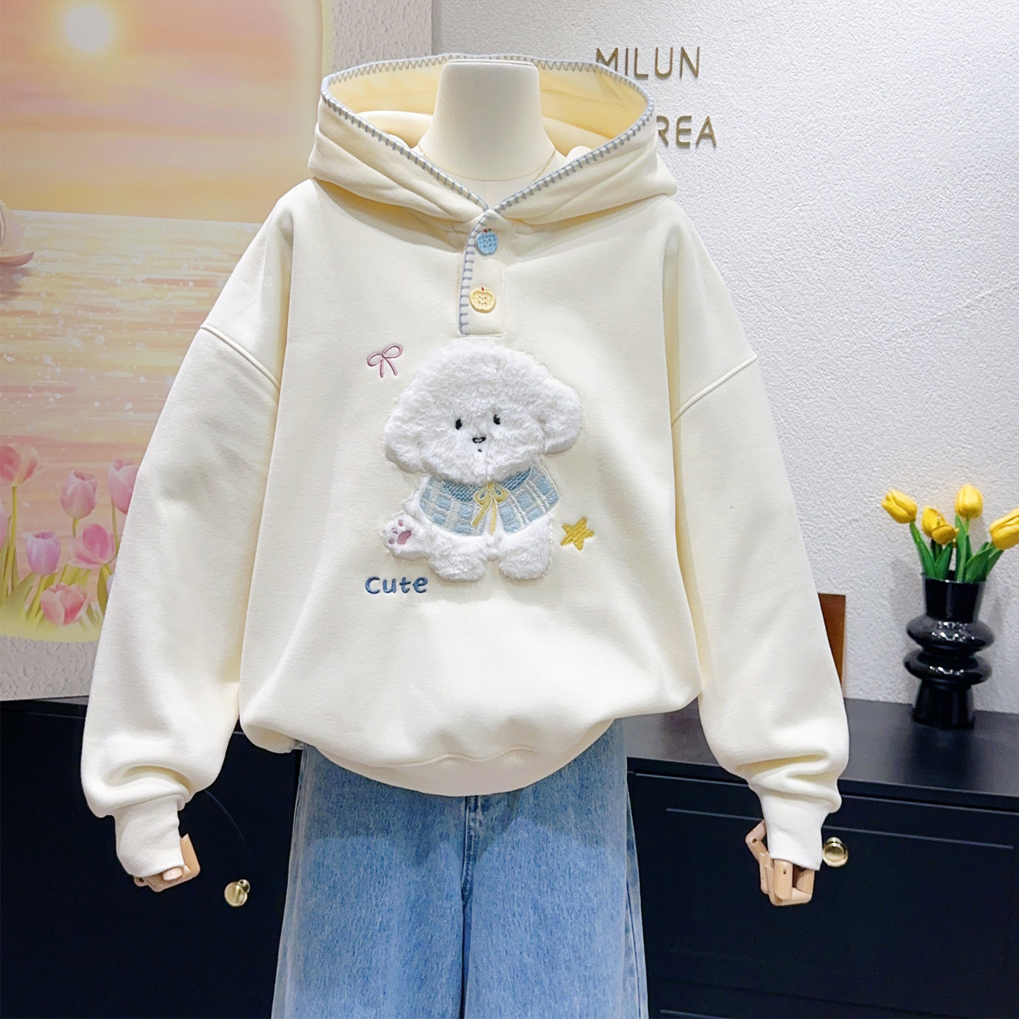 敲可爱哒~韩代款秋冬季毛绒绒连帽加绒卫衣设计感学院风上衣大码,女装/女士精品,卫衣/绒衫,淘宝优惠券,粉丝福利购,淘宝优惠卷