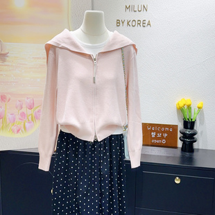 春天的温柔小姐姐~韩代款复古大翻领针织衫粉紫色毛衣开衫小个子