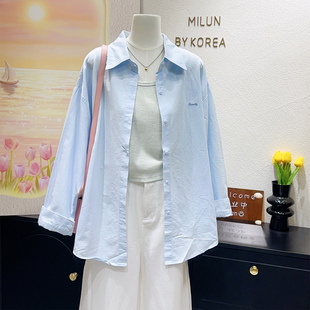 新实用主义两件套~韩国单春夏条纹背心+奶蓝色衬衫防晒外套显瘦