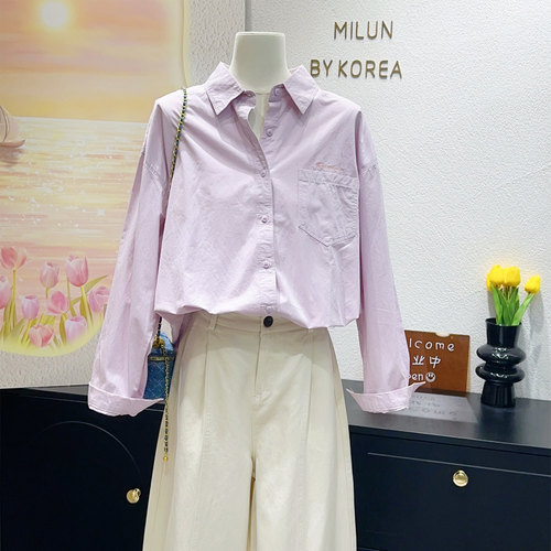 通勤日常优雅浅紫色衬衫防晒外套