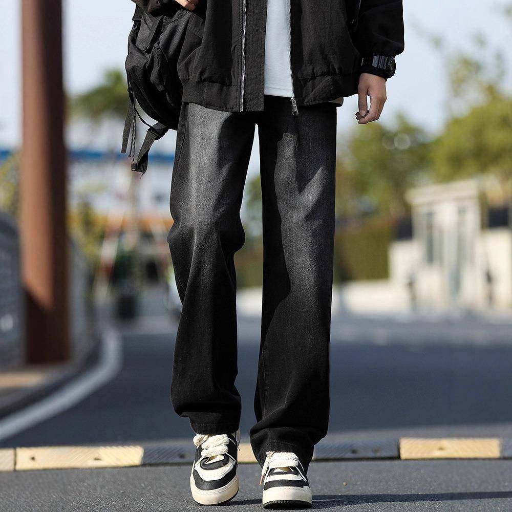 植物棉牛仔裤环保染牛仔裤牛仔裤男士秋冬加绒帅气长裤宽松直筒美
