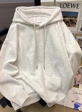 埃及棉卫衣海马棉卫衣重磅纯棉白灰色连帽学生加厚卫衣简约男女款