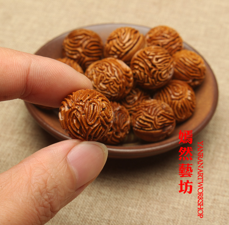 嫣然艺坊正品天然野生桃核圆形祥云吉祥转运招财 桃核