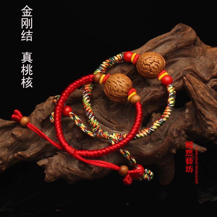 婴儿桃核金刚结红绳手链