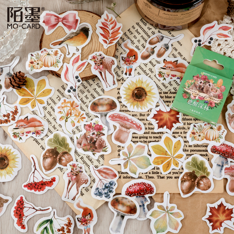 陌墨 盒装贴纸 鹿醒深林系列 植物ins风手帐装饰DIY贴画46枚入