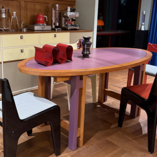 「赫罗纳系列椭圆桌」故我今我中古风撞色餐桌书桌彩色实木办公桌