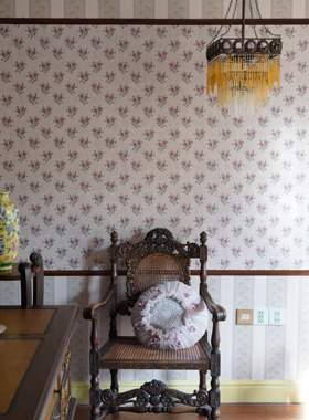「迷你花束 」醒春集系列壁纸故我今我复古碎花条纹无缝壁画壁布